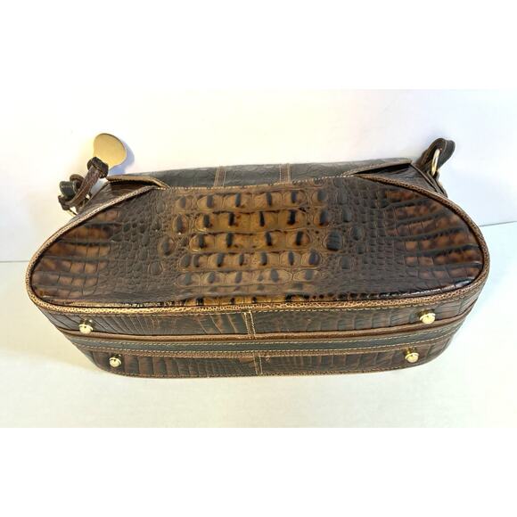 Brahmin Croc-Embossed Leather Large Buckle Flap Shoulder Bag Brown - Picture 13 of 16